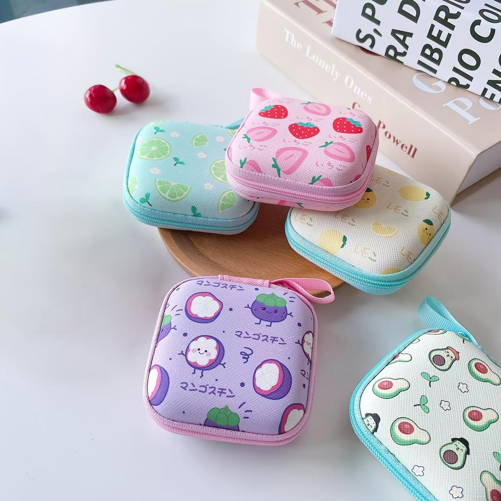 Cartoon Mini Zipper Hard Headphone Holder Case Earphone Storage Bag Portable Earbuds Pouch Box Protective USB Cable Organizer
