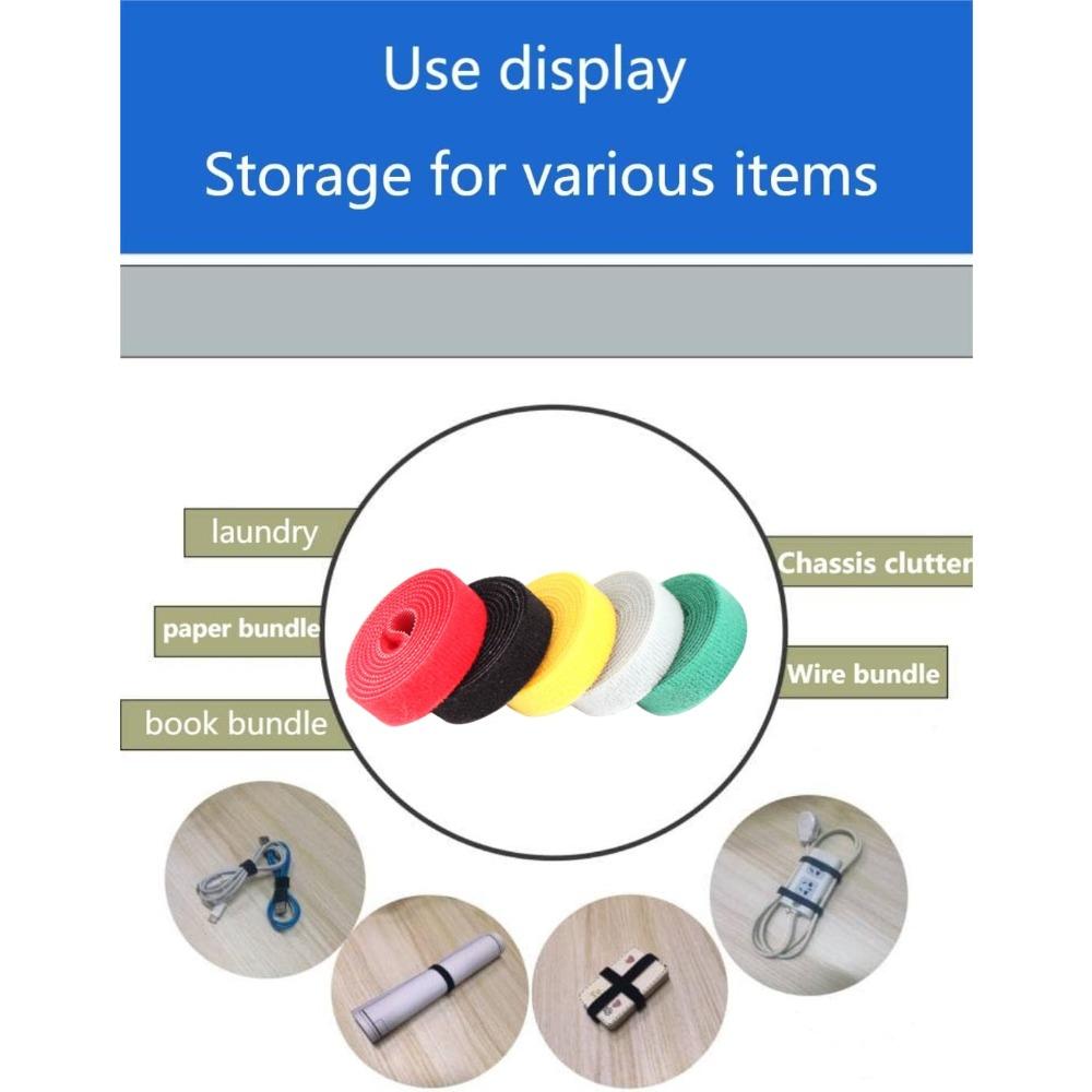 Nylon Hook Loop Cable Straps Reusable Fastening Tape Cable Ties Cord Organizer Double-Sided Hook and Loop Self-adhesive Tape