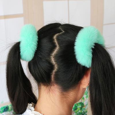 Bellissimi elastici per capelli anti-caduta, coordinati per bambini, in pelliccia sintetica di coniglio, scrunchies pelosi