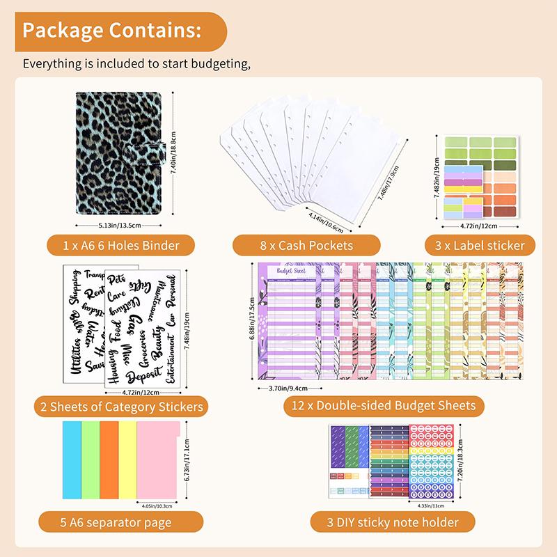 A6 Pu Leather Budget Binder Notebook Cash Envelopes System Set,With Binder Pockets For Money Budget Saving Bill Organizer
