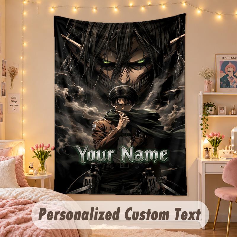 Custom Personalized Tapestry,Attack on Titan Print Custom Name Text Wall Art Hanging for Bedroom