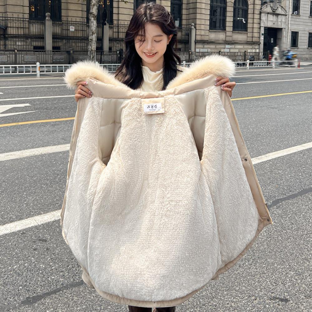 Winter new women's, fleece thickened warm jacket slim-fitting Korean hooded cotton clothes casual and versatile