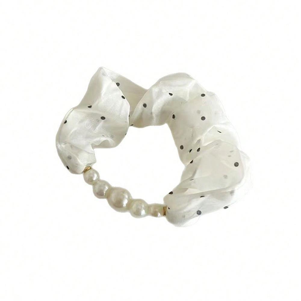 

1PC Polka Dot Satin Pearl Large Intestine Hair Band New Style Hair Tie For Girls, Low Ponytail Hair Tie