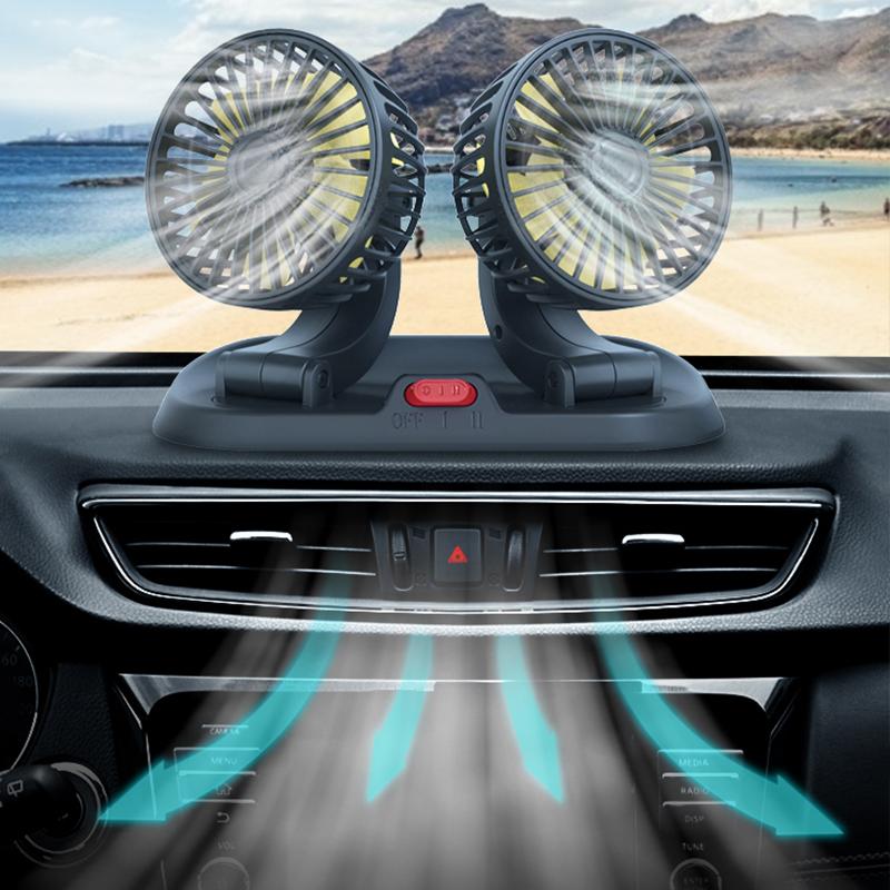 360° Adjustable Car Fan with 1/2/3 Heads Electric Air Circulator USB/12V/24V Silent Fan for Home Desk Office Car RV Truck