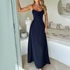 Robe longue d'été pour femme Maxi Robe d'été Taille Haute Lien Devant Coupe A Fluide Sans Manches Bretelles Fines Bohème Plage Longue Robe