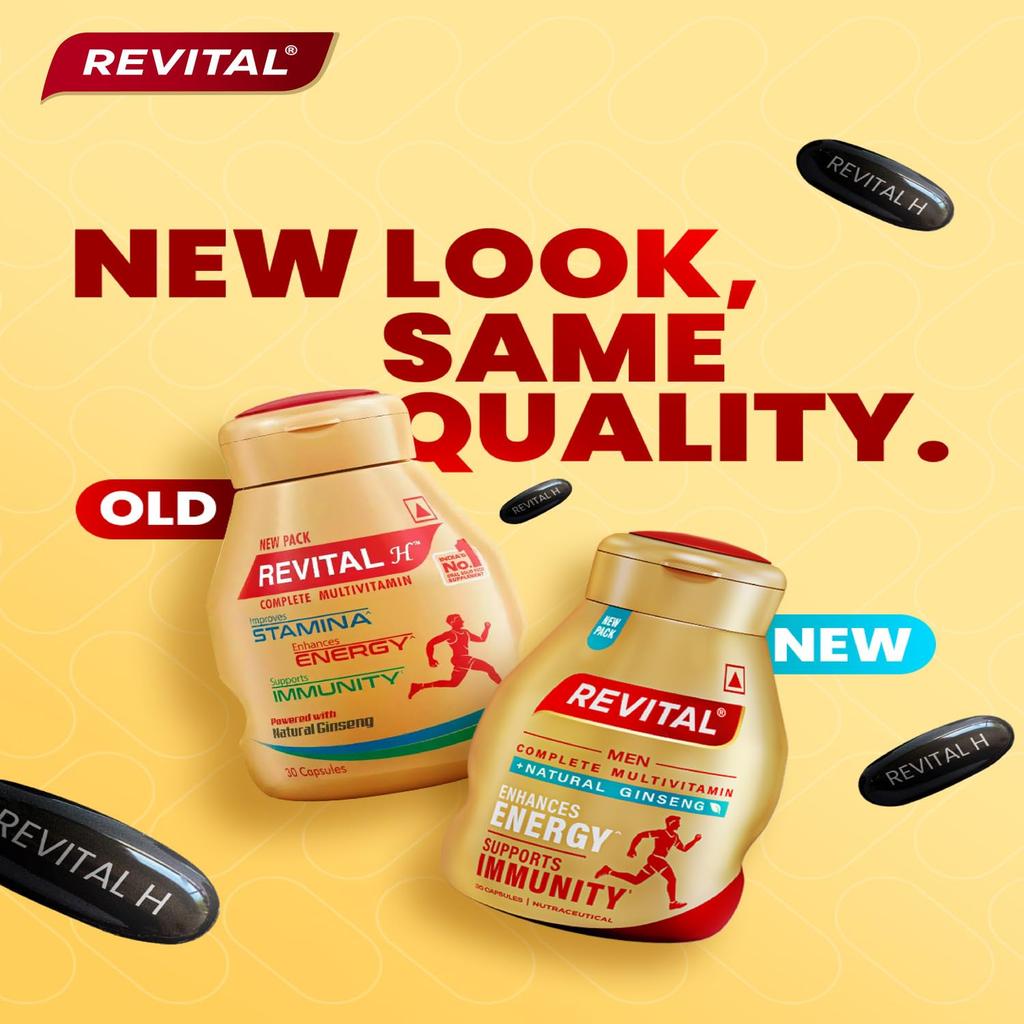 Revital H Multivitamin For Men 30 Capsules Pack Of 2 With Natural Ginseng Zinc Vitamins Minerals Daily Energy