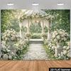 2D Outdoor Wedding Ceremony Backdrop, White Floral Gazebo Photography Background