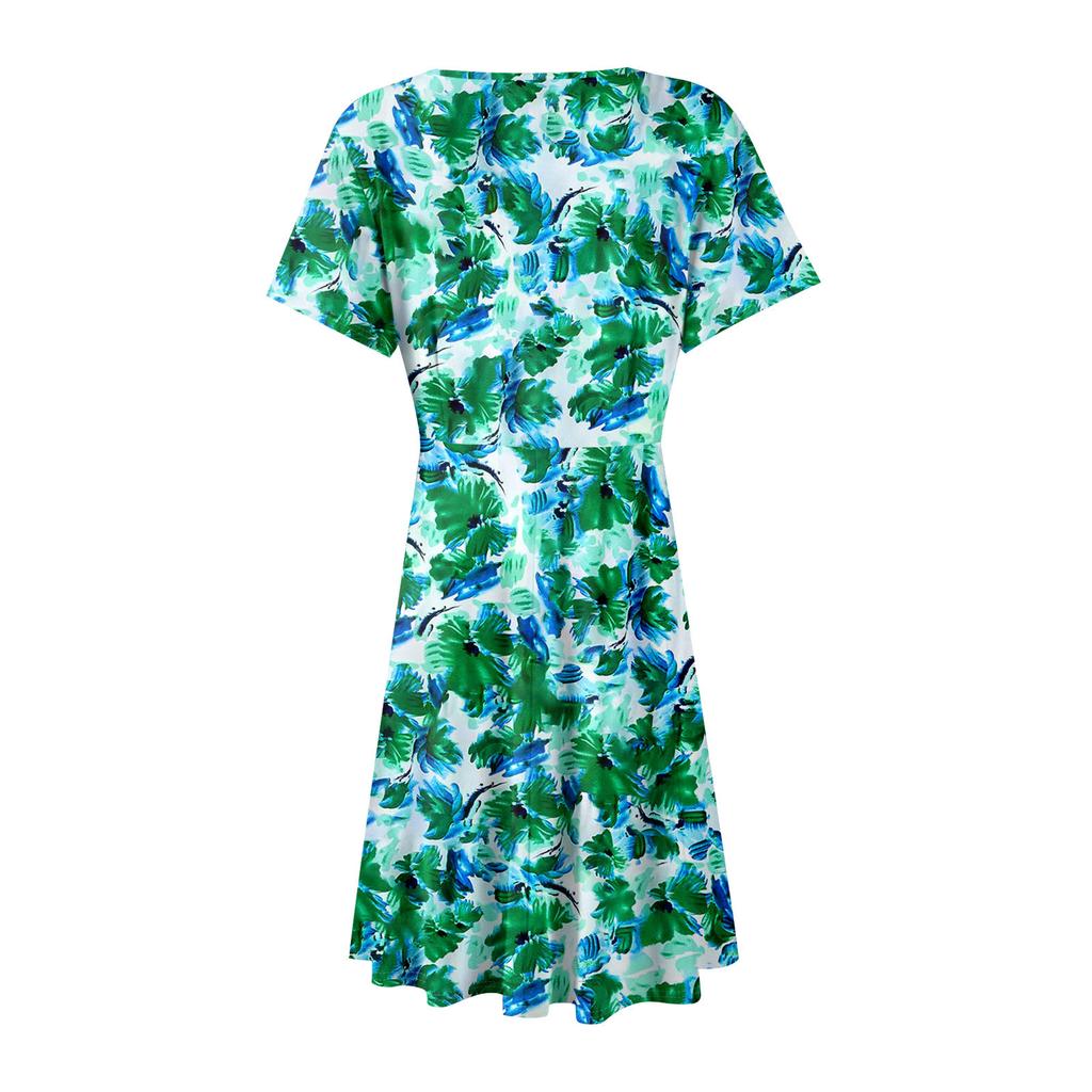 Women's Summer Dress Loose Beach Vacation Casual Deep V Neck Short Sleeve Dress Elegant Dress
