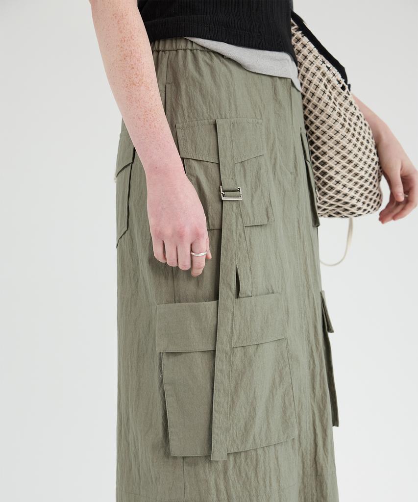 Yusentig Parachute Big Pocket H-Line Long Skirt Aw5Ms45042