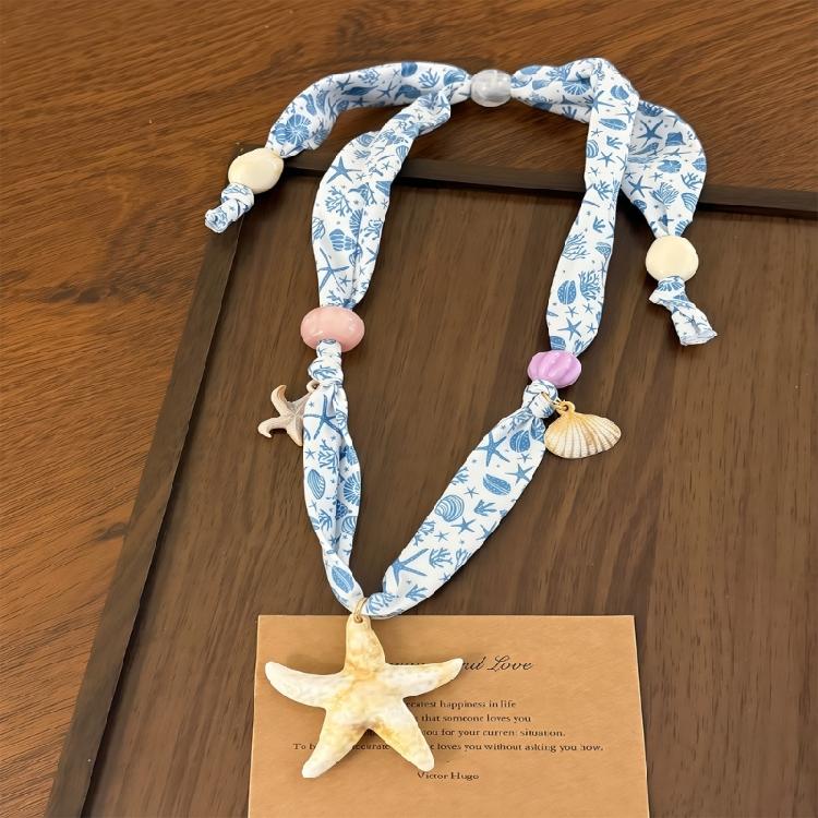 Beautiful Bohemian Style Necklace Shell And Starfish Charm With Floral Touches Fashionable Neck Chain