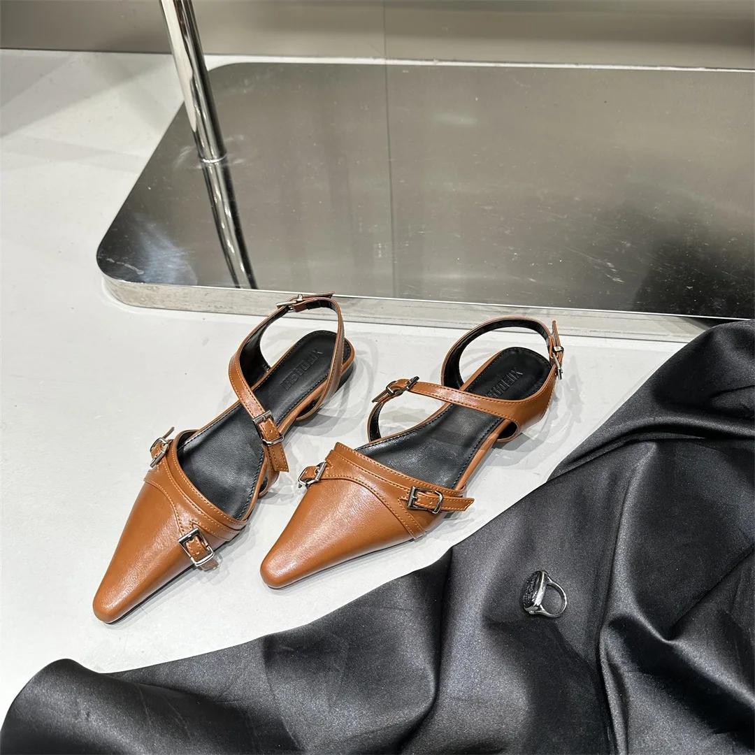 

модные летние новые женские сандалии модные туфли с металлической пряжкой на плоской подошве на каблуке женские элегантные офисные туфли уличные туфли с открытой пяткой мюли 39