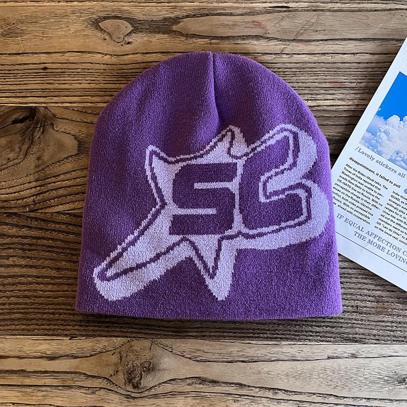 Pattern Sc Alphabet Acrylic Beanie Knit Hat Unisex Warm Hat For Outdoor Use