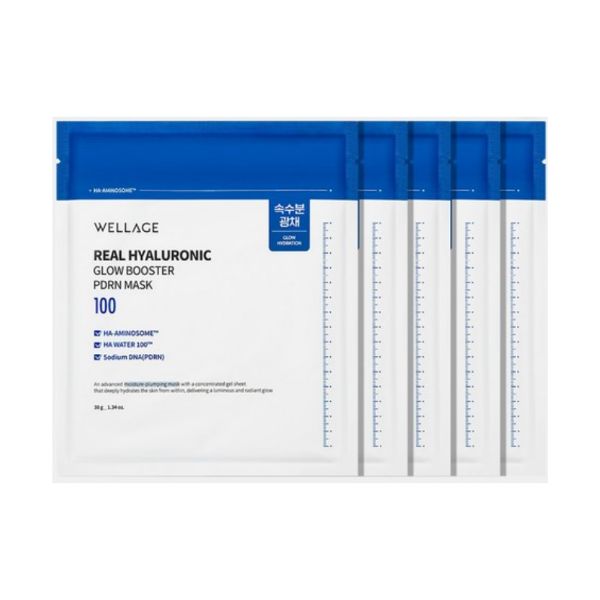 WELLAGE Real Hyaluronic Glow Booster PDRN Mask Hydrating Radiance Care 5 Sheets