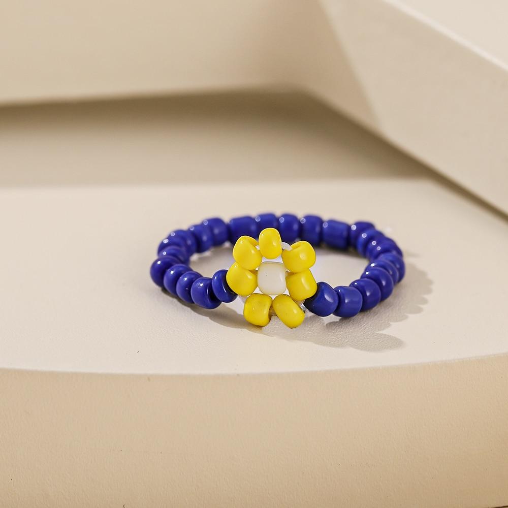 iF ME Mehrfarbiger kleiner Blumenring, koreanische Version, handgewebter Perlenring, Reisperlen-Ring, Damen- und Mädchenschmuck, kleiner Ring im frischen Stil