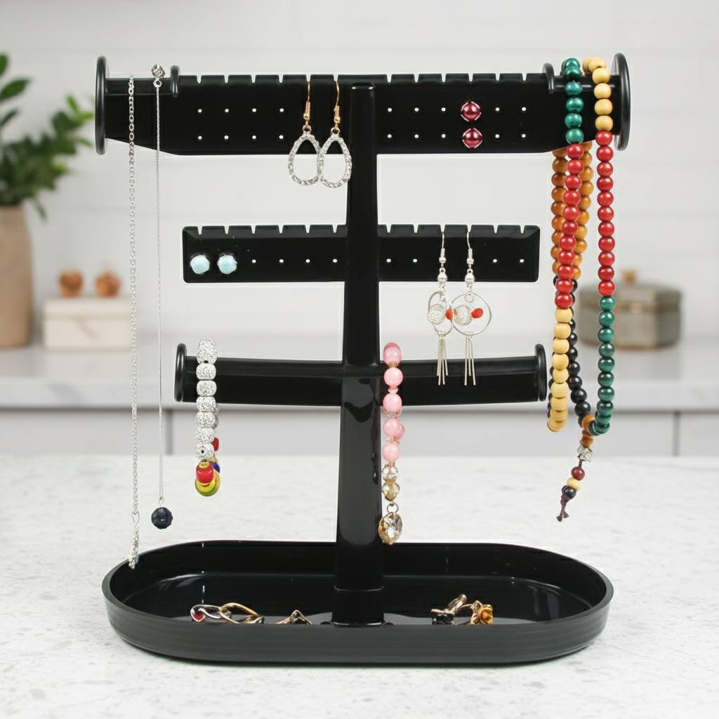 1pc Creative Jewelry Rack With Tray Base, Desktop Jewelry Display Holder, Plastic Jewelry Organizer Stand, For Earrings Rings