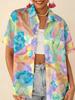 Love printed short-sleeved shirt women's summer loose casual lapel shirt retro niche top