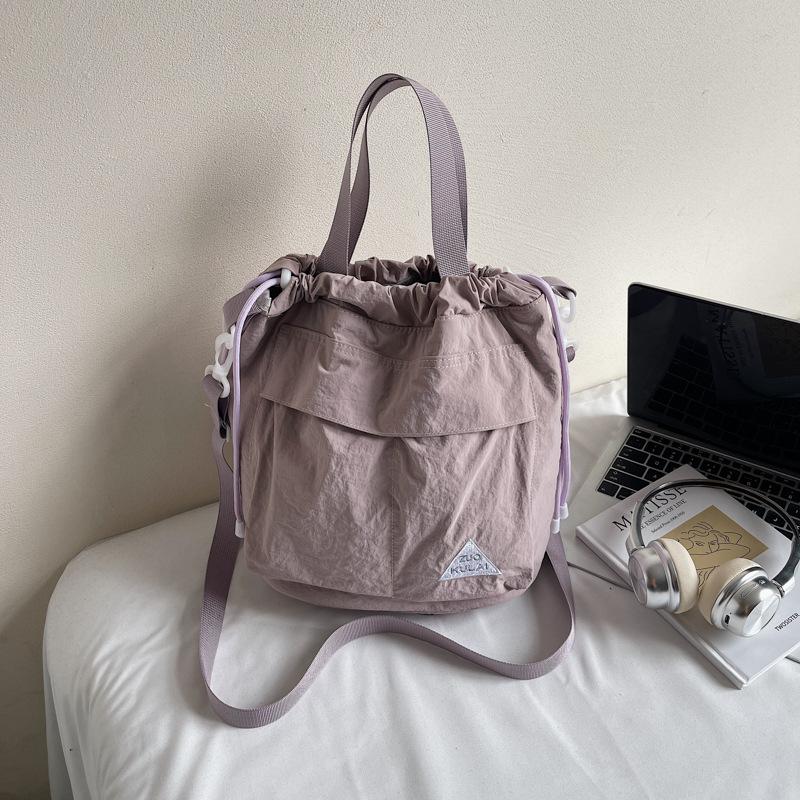 Large capacity Drawstring Bucket Bag SuperLight Style Lady Small Satchel Leisure Multi Pocket Shoulder Messenger Bag
