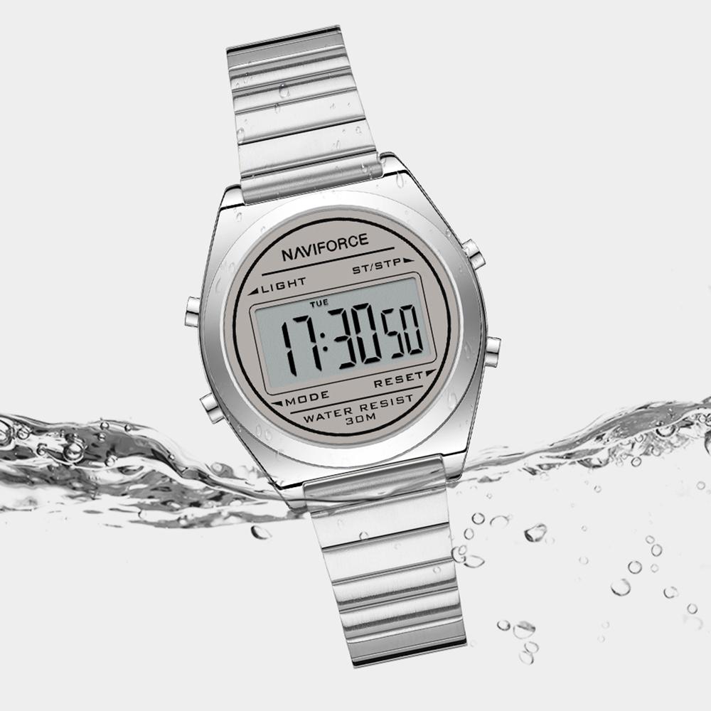 Naviforce Original Women Digital Watch Stainless Steel Strap Waterproof Calendar Chronograph Night Pattern Lady Girl Casual Fashion Watch NF5066