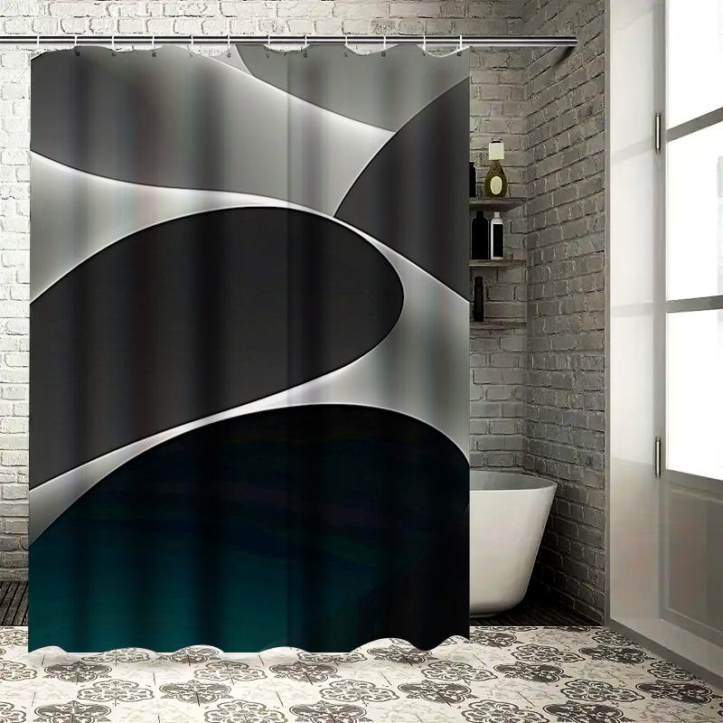 Modern Bathroom DecorStylish Black White Shower Curtain with Gradient Dark Blue Design for Bathtub Perfect Home Improvement Addi
