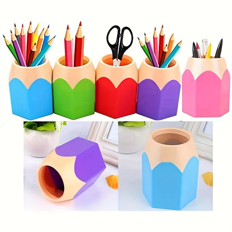 5pcs Pencil-Shaped Pen Holders - Colorful ABS Desk Organizer with Scissors Slot, Ideal for Home Office & Classroom Decor, Classroom Supplies