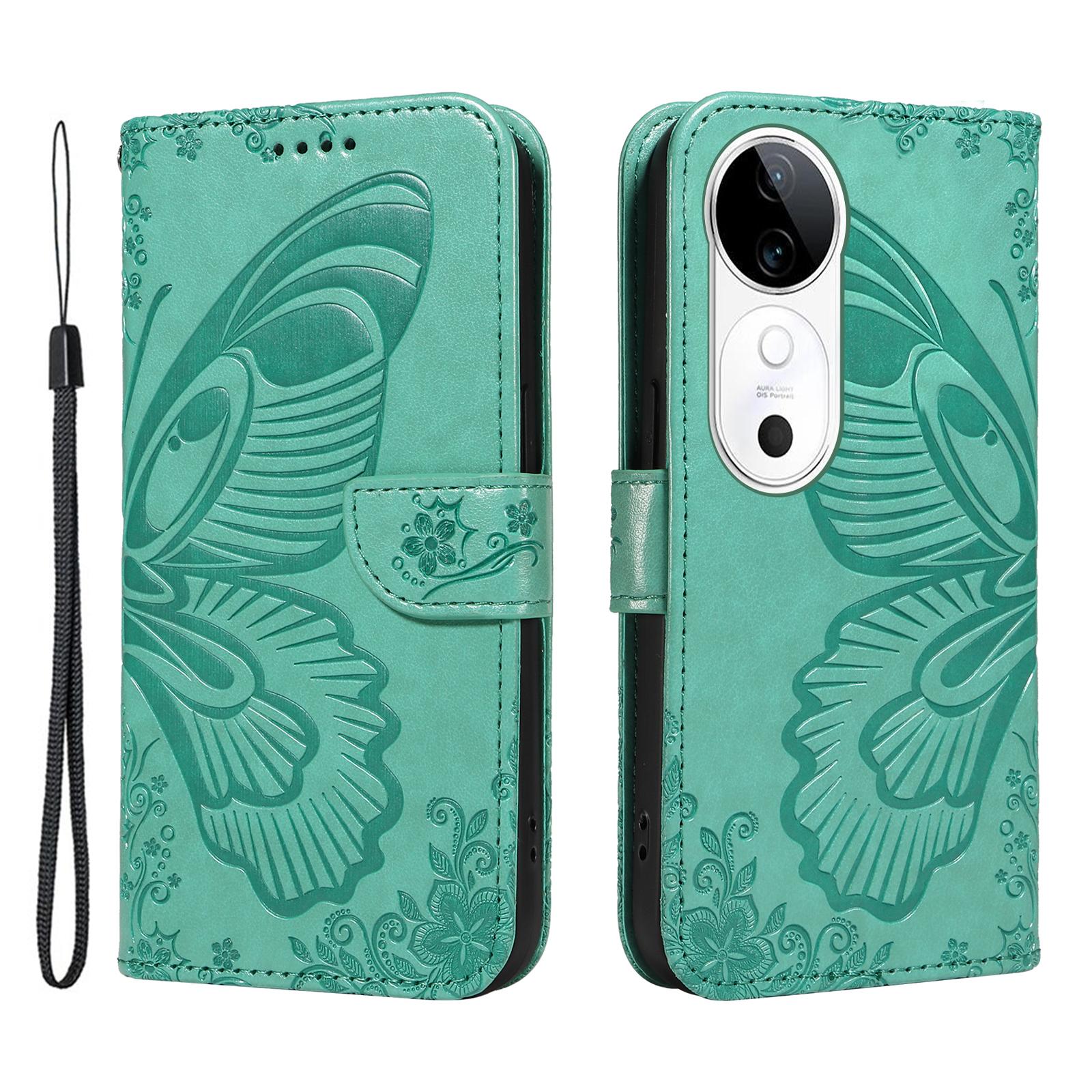 

For vivo S19 5G/V40 5G Case Wallet Flip Shockproof Floral Butterfly Leather Phone Cover Green