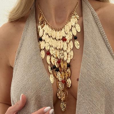 Salircon Punk Exaggeration Geometry Sequined Multi-layer Tassel Necklace Women Fashion Metal Neck Party Jewelry  New Gift