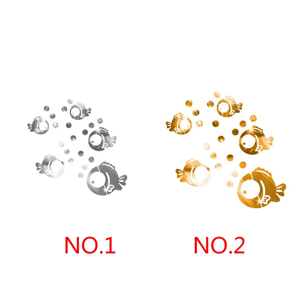 3D Fish Wall Sticker Home Decor Art Mural DIY for Living Room Acrylic Crystal Bathroom Mirror Stickers, L, Silver