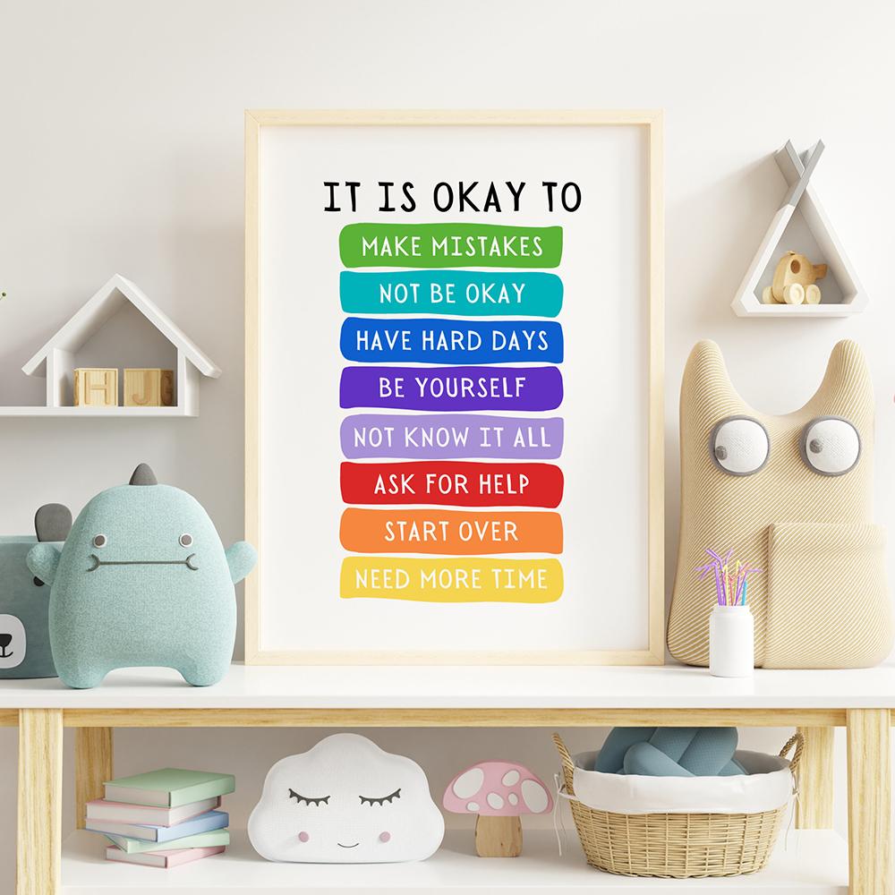 It's Okay To Not Be Okay Poster Motivational Quotes Wall Art Canvas Painting Print Educational Pictures For Kids Room Home Decor No Frame