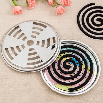 Metal Round Rack Plate Spiral With Cover Mosquito Coil Holder Tray Incense