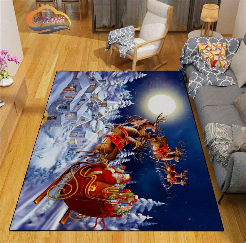 Christmas Rug Santa Playroom and Bedroom Plush Carpet Non-slip Soft Play Mat Bed Area Rug Parlor Decor