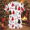 Women's V-Neck Short Sleeve Christmas Print Work Tunic Top with Pockets and Side Slits