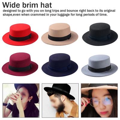Chapeau haut de forme plat en laine pour femmes et hommes, chapeau en feutre à large bord, chapeau haut-de-forme, automne et hiver, chapeau de Jazz rétro