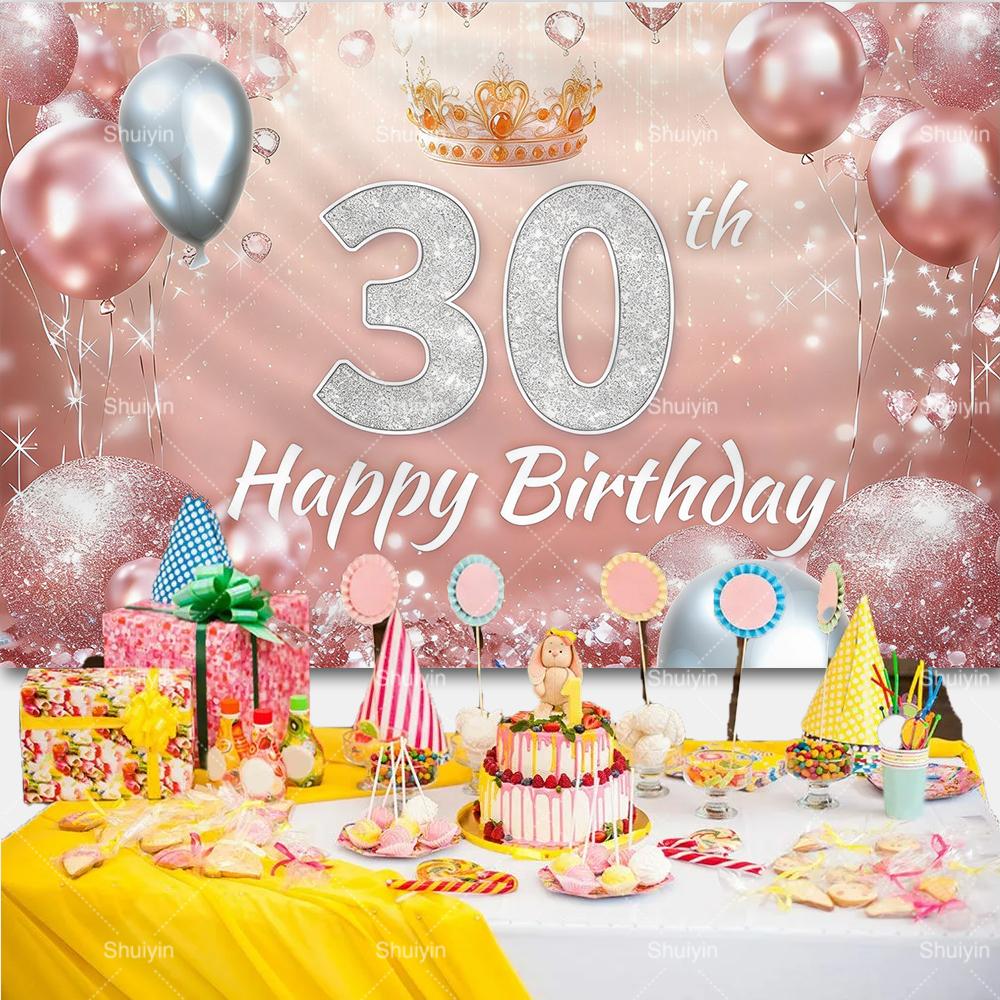 Sweet Rose Gold Birthday Backdrop Girl Lady 16/18/30th Anniversary Birthday Party Decor Age Custonized Banner Poster Photo Props