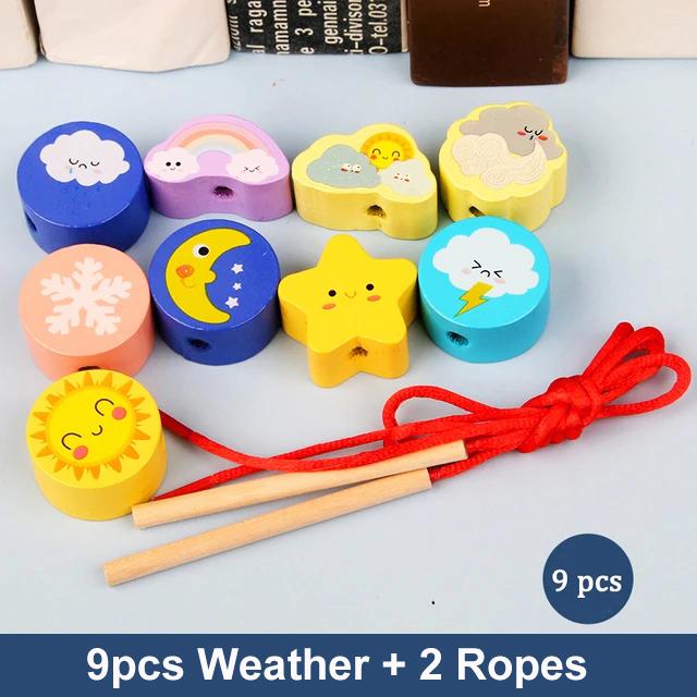 9-36 шт. Детские деревянные игрушки Мультяшные фрукты Животные Нанизывание Нанизывание Деревянные бусины Игрушка Монтессори Развивающие игрушки для детей