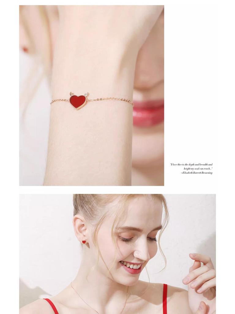 Women's Heart Antler Red Agate Bracelet - 925 Silver, Fresh Christmas Birthday Gift