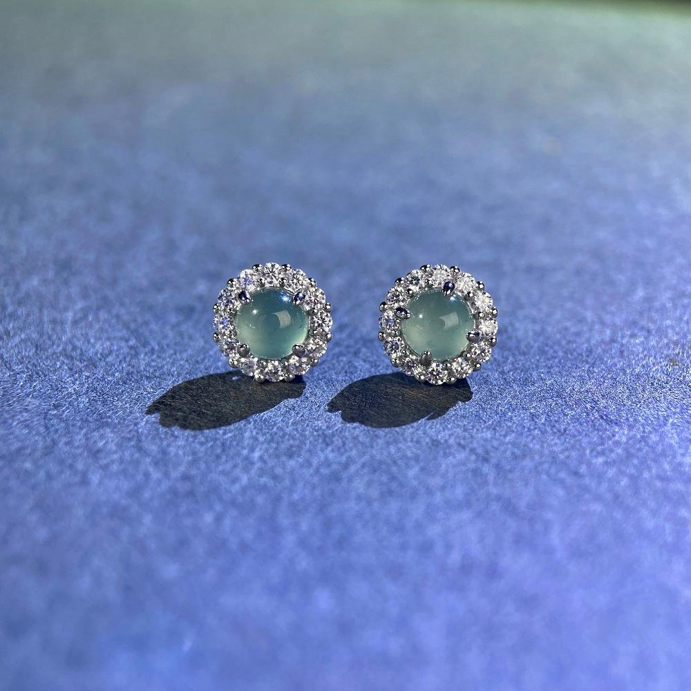 

Natural Blue Water Jade Sunflower Stud Earrings in S925 Sterling Silver
