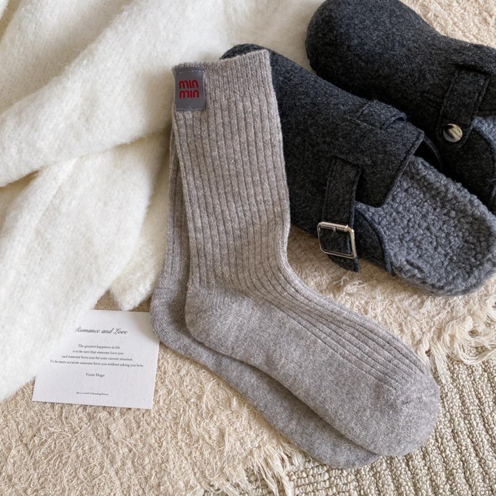 Thicken Middle Tube Socks Heel Label Women's Socks Fashion Winter Socks
