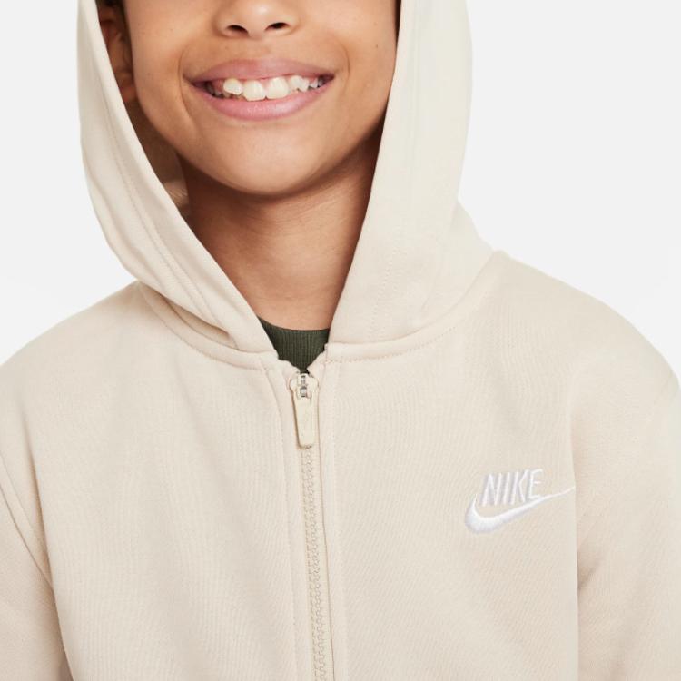 Nike Solid Color Logo Hooded Long Sleeve Jacket Kids jackets Beige FD3017-126