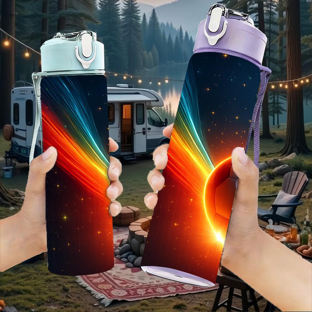 1PC Space Planet Comet Cosmic Print 750ml Color Plastic Sports Water Bottle Leakproof Flip Straw Lid Suitable for Sports Office Home Use