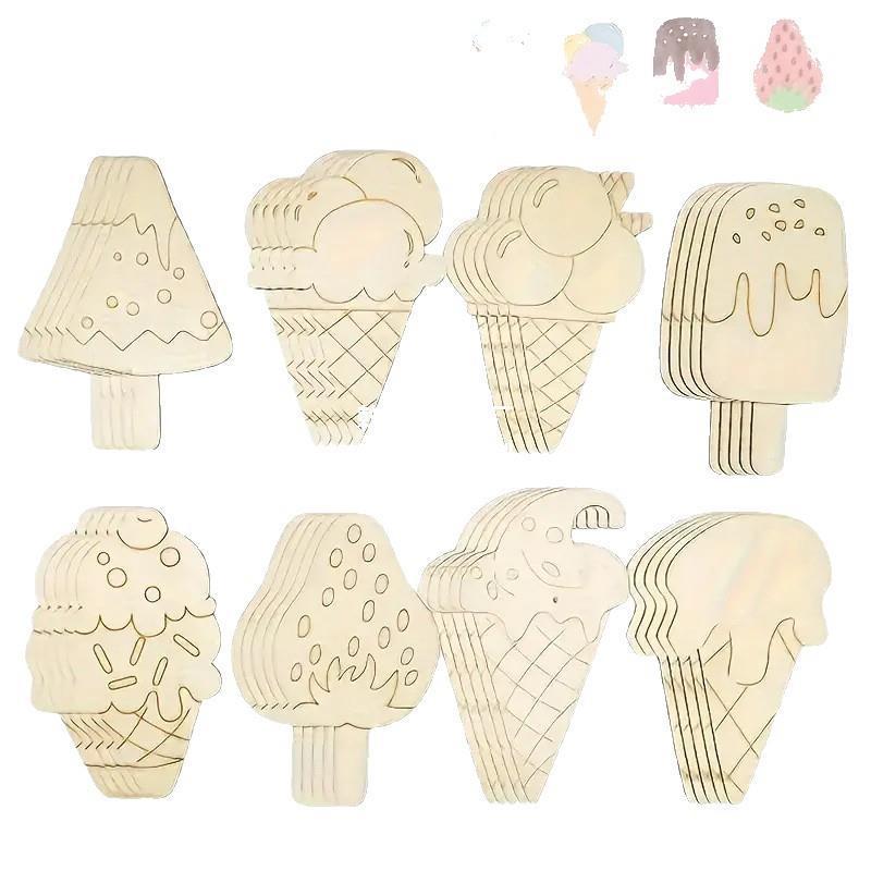 DIY Wooden Ice Cream Craft Kit for Kids: Unfinished Graffiti Painting Board with Accessories