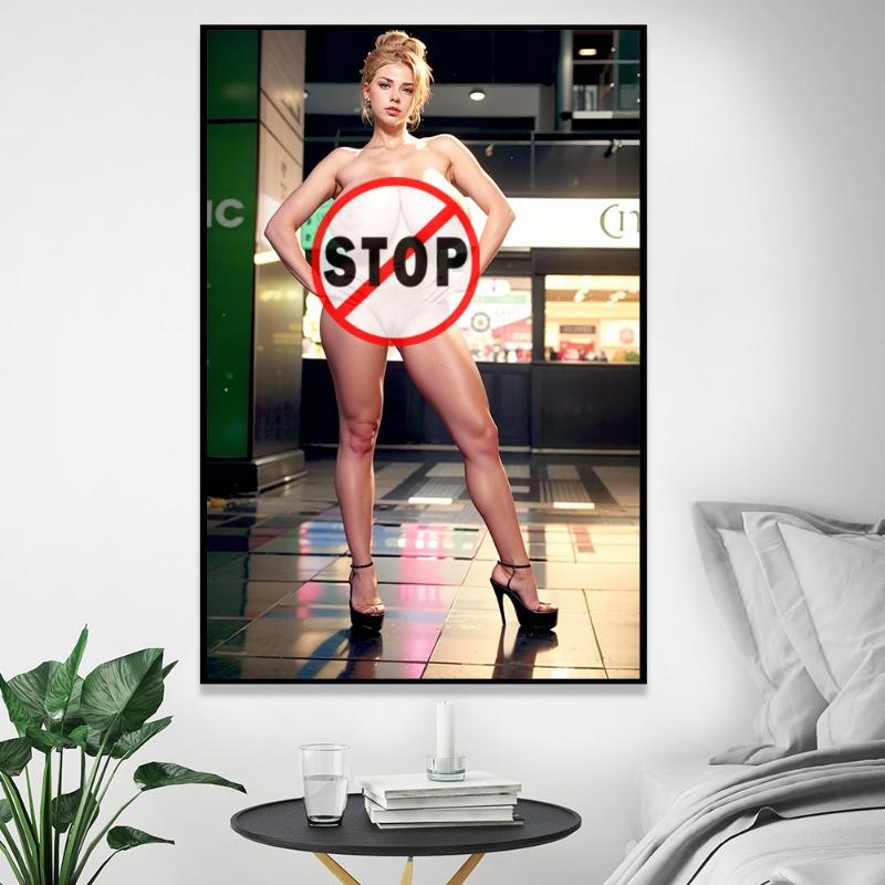 AI painting European and American sexy big breasted naked woman canvas poster uncensored blonde beauty erotic wall art