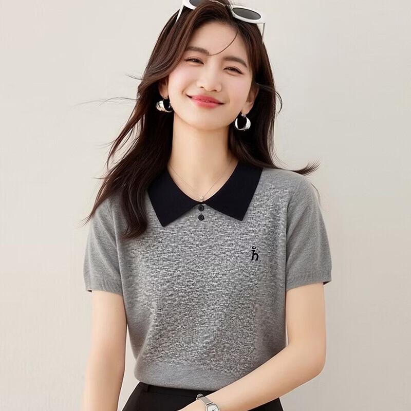 La Chapelle Women's Ice Silk Knit Letter Embroidered Top