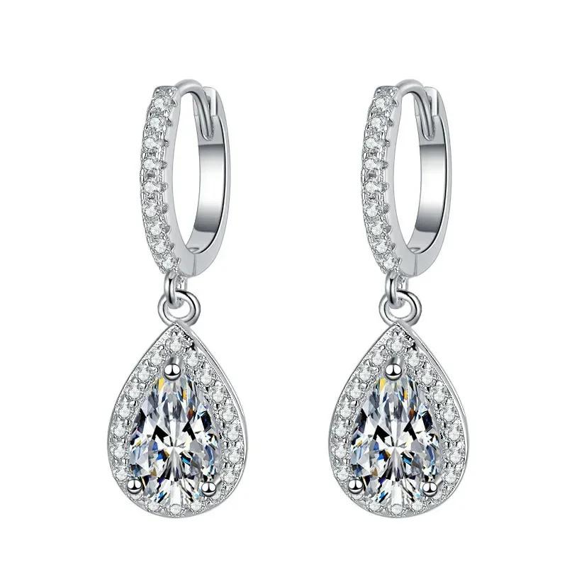 New Light Luxury Water Drop Design Earrings For Women, Sparkling Cube Zirconia Fashion Geometric Engagement Jewelry