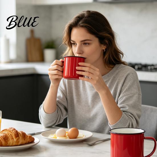 Enamel Coffee Mug Style Kitchenware Handle Color Solid Vintage with Heat Resistant Drinking Cup Durable Portable Tableware for Home