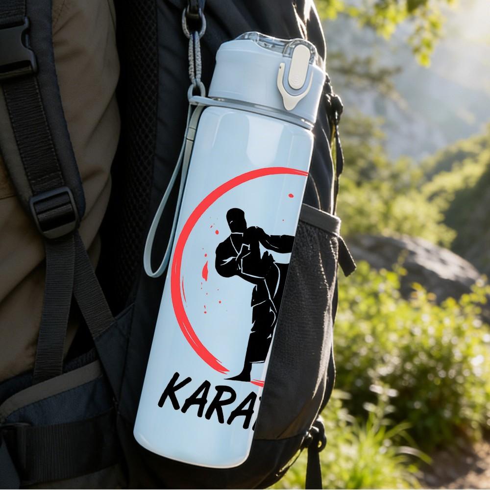 1PC Karate Fighter Silhouette 750ml Color Plastic Sports Water Bottle Leakproof Flip Straw Lid Suitable for Sports Office Home Use