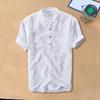 Men Summer Shirt Stand Collar Pullover Short Sleeves Mid Length Solid Color Casual Business Style Vacation Beach Top