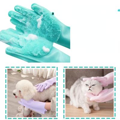 New Soft Pet Grooming Cleaning Gloves for Dog and Cat with Bathing Shampoo - Dual-action Silicone Glove Scrubber for Magic Dishw