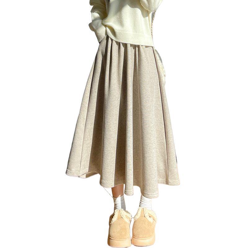 Women's Gray High-Waist A-Line Skirt - Spring/Autumn 2024, Slimming Mid-Length Umbrella Style for Students