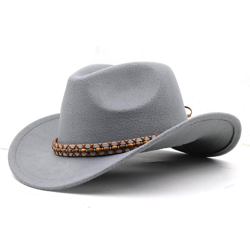 European and American popular belt buckle big edge curling top hat, western cowboy hat, woolen felt hat, jazz hat felt hat