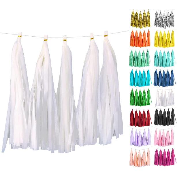 White Tassel Garland 20 Pcs, Tissue Paper Tassels Garland Banner for Party Birthday Wedding Decoration Baby Shower Table Decor